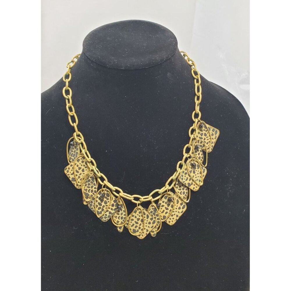 Multi-Layered Leopard Colored Necklace Squares & Teardrop Design Fashion